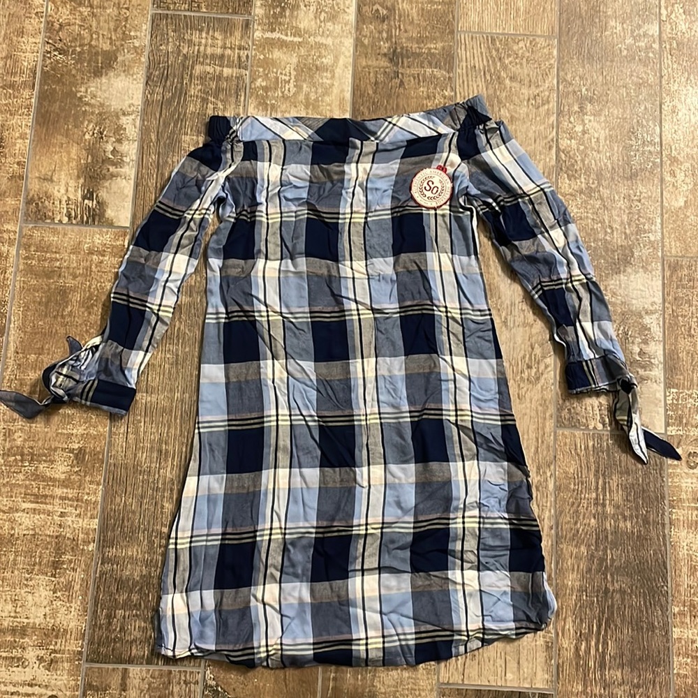 SO Plaid Off the Shoulder Dress, XS, NWT